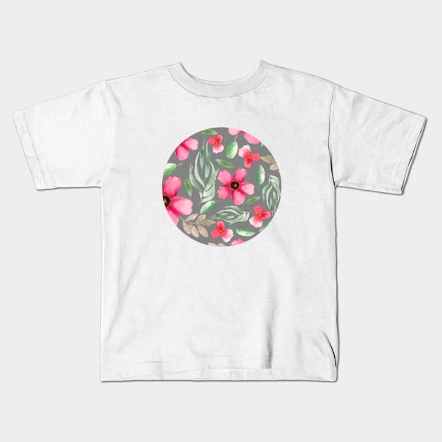 Pink Florals | Watercolor | Pattern | Grey Kids T-Shirt by Harpleydesign